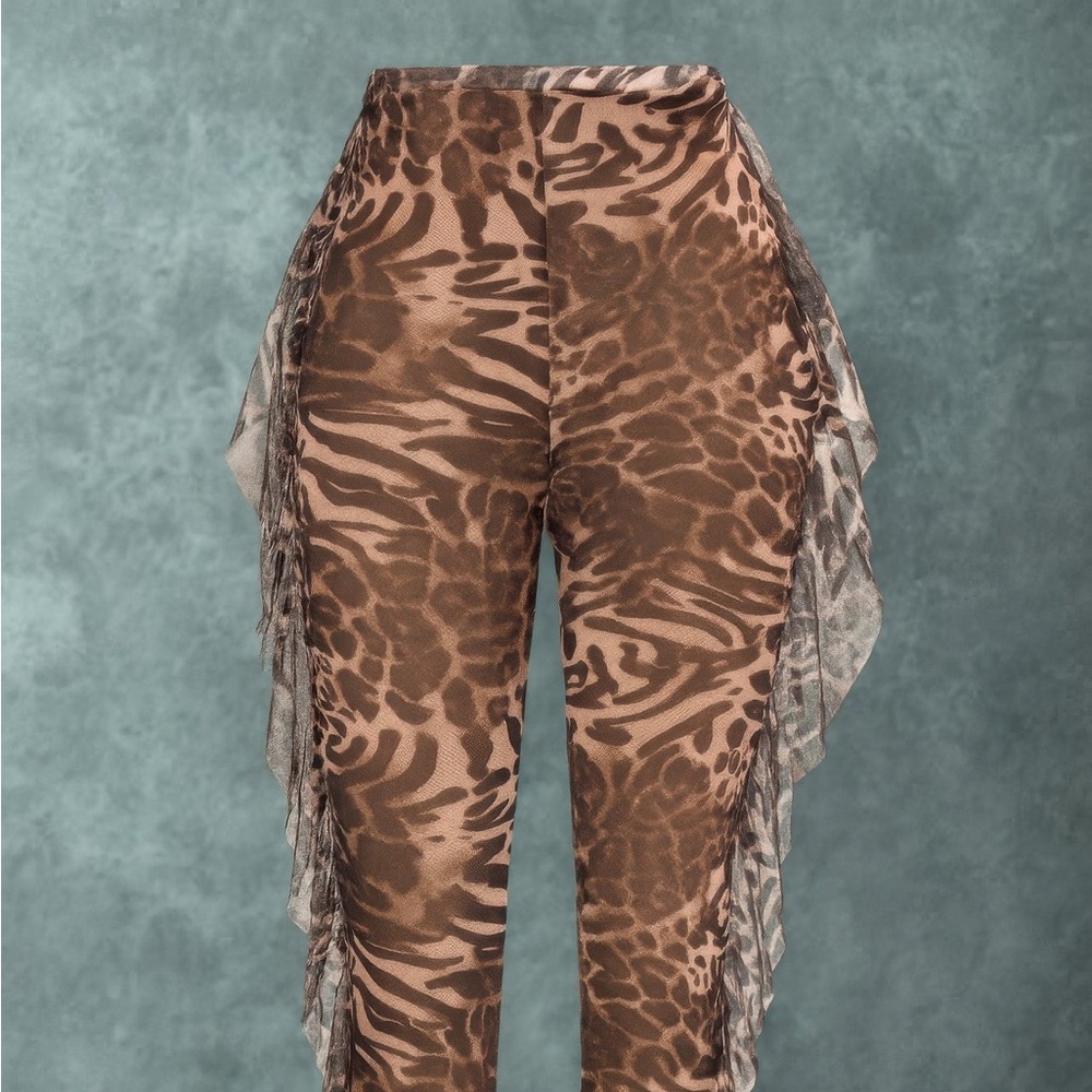 Leopard Side Ruffle Printed Pants - Picture 2 of 5